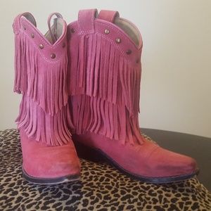 Girls Shyanne pink fringe boots